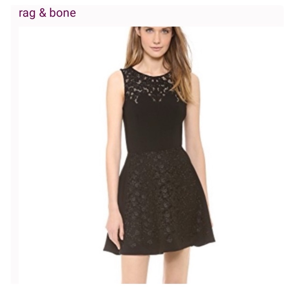 Rag & Bone Aya Black Lace fit and flair Dress 0